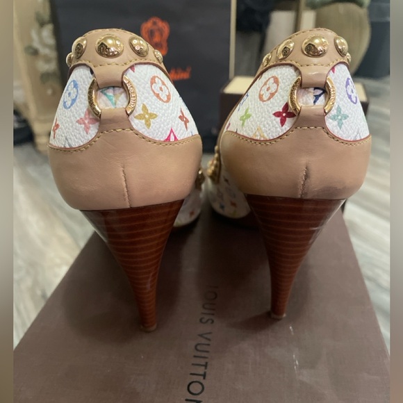 EXTREMELY RARE LOUIS VUITTON HEELS SIZE 38.5 MULTICOLOR OPEN TOE MULTICOLOR - Picture 4 of 4
